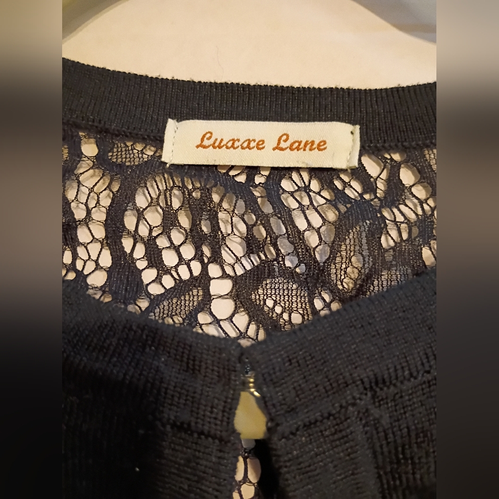 Luxxe Lane Women's Elegant Black Lace Cardigan‎ Sz L - Picture 3 of 6